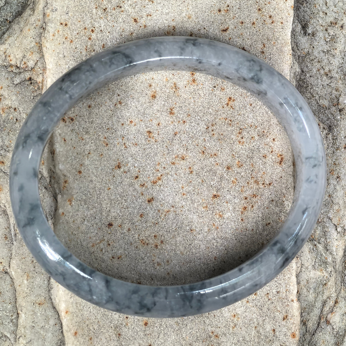 Icy Glutinous Blue Floating Flower Oval Jadeite Bangle -54mm