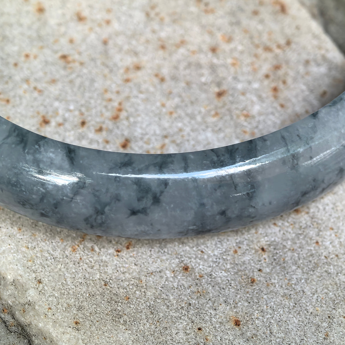 Icy Glutinous Blue Floating Flower Oval Jadeite Bangle -54mm