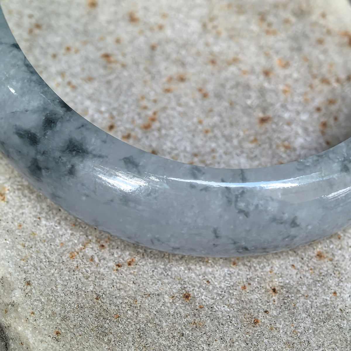 Icy Glutinous Blue Floating Flower Oval Jadeite Bangle -54mm
