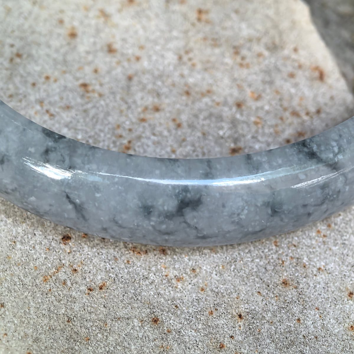 Icy Glutinous Blue Floating Flower Oval Jadeite Bangle -54mm