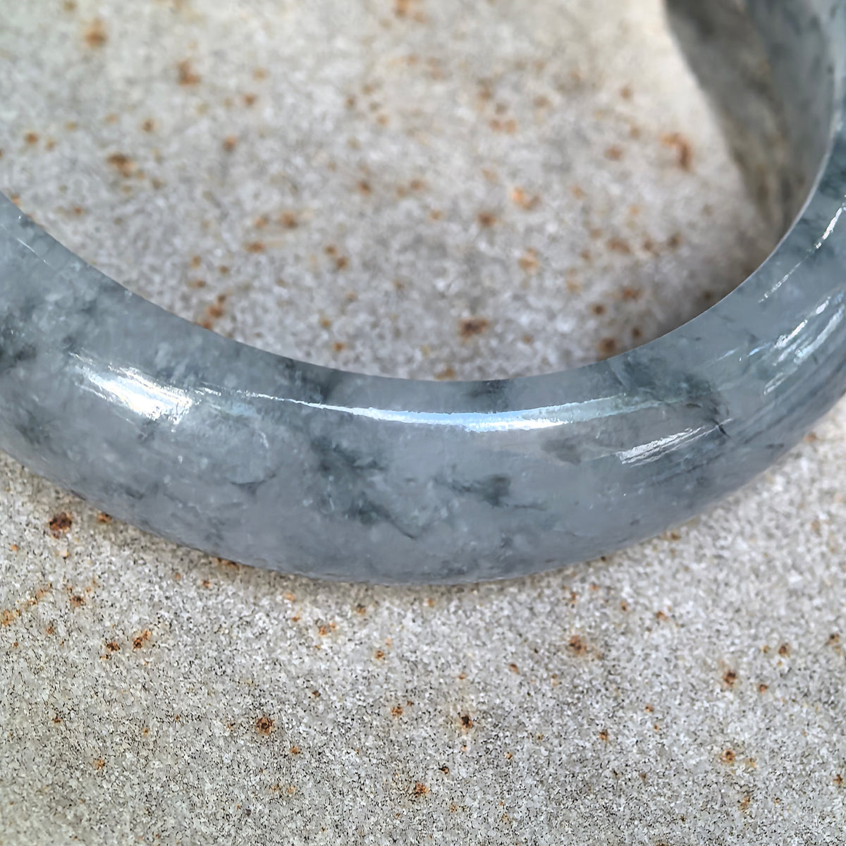 Icy Glutinous Blue Floating Flower Oval Jadeite Bangle -54mm