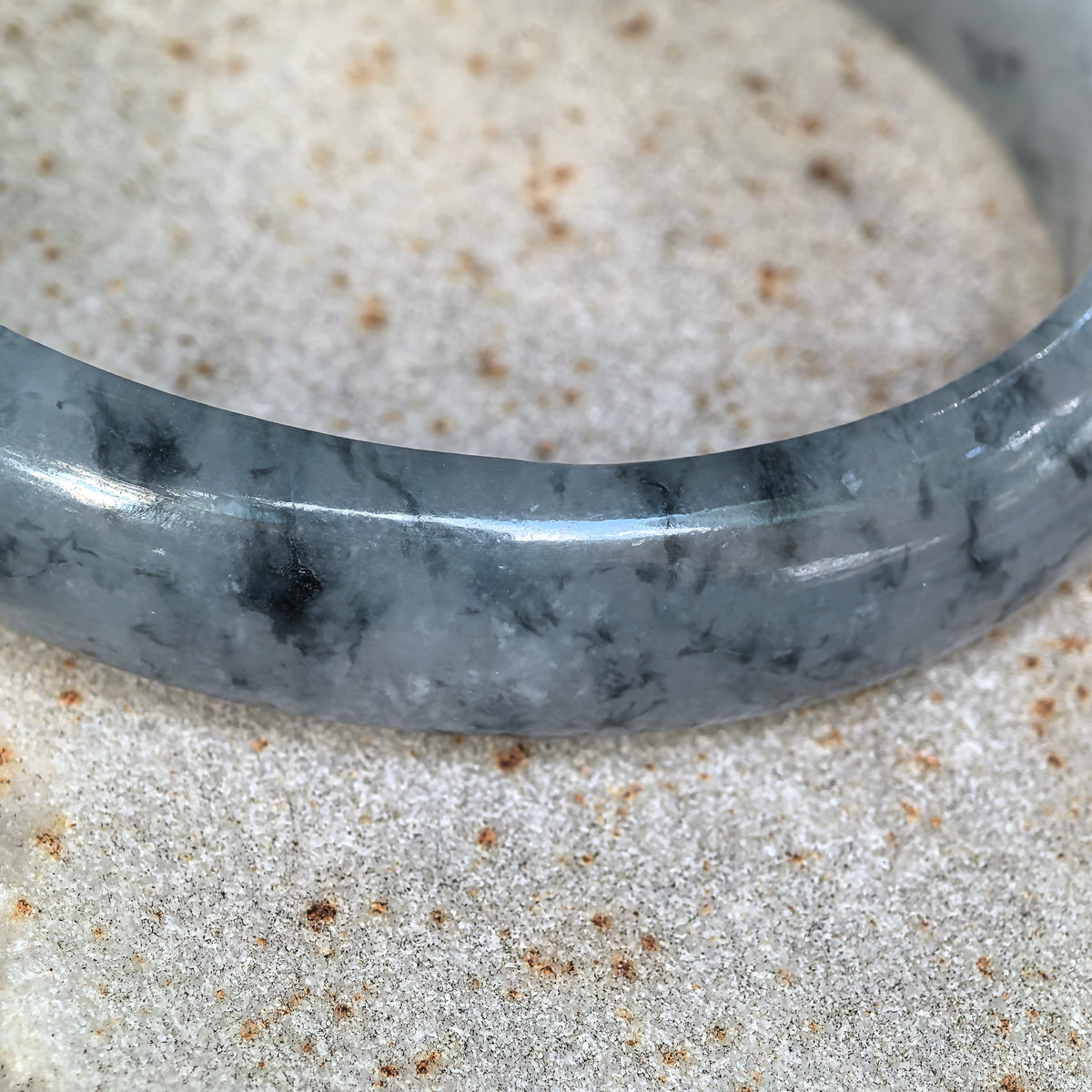 Icy Glutinous Blue Floating Flower Oval Jadeite Bangle -54mm