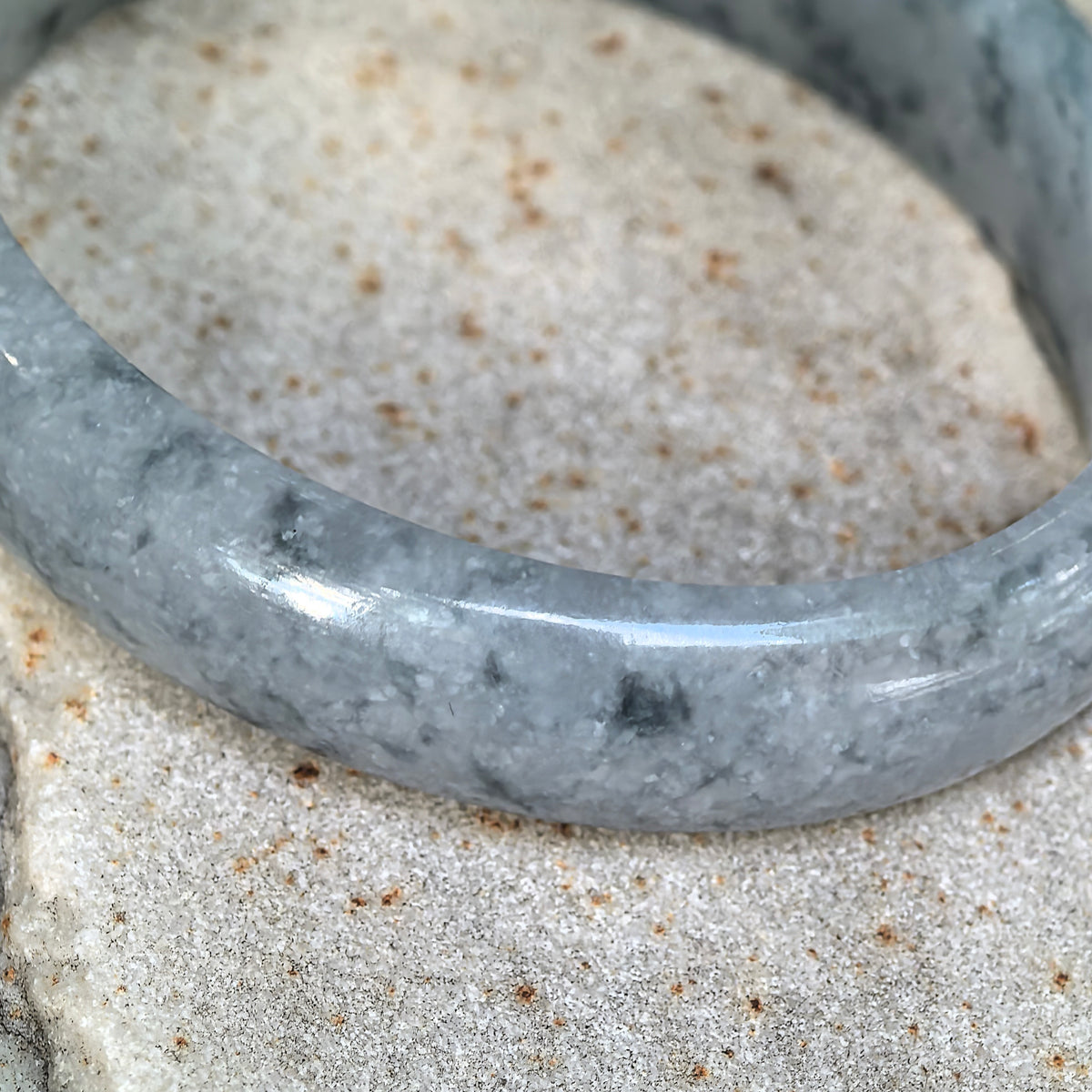 Icy Glutinous Blue Floating Flower Oval Jadeite Bangle -54mm