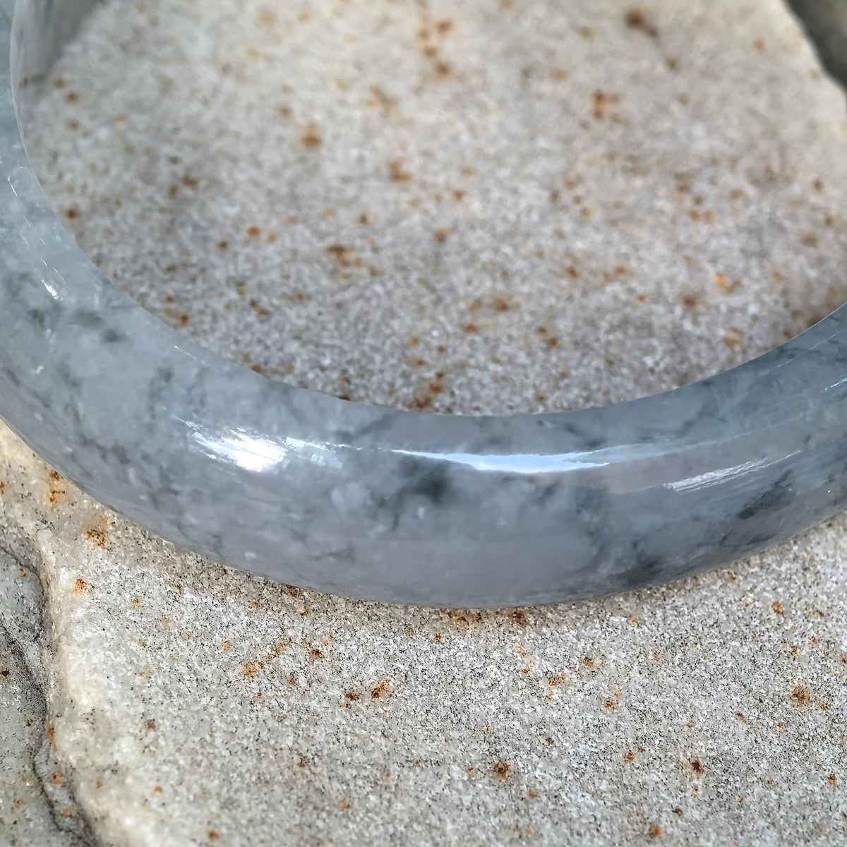 Icy Glutinous Blue Floating Flower Oval Jadeite Bangle -54mm