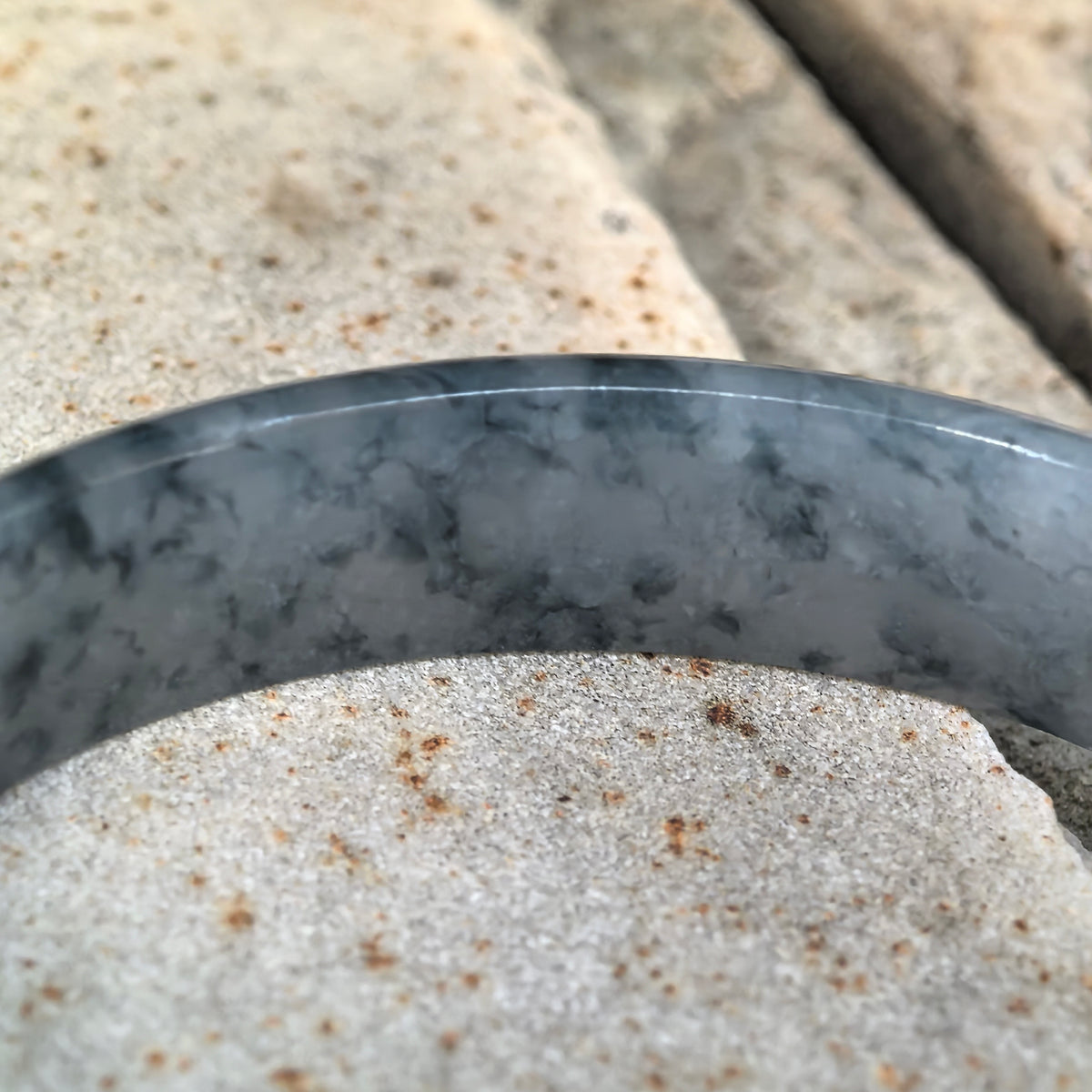 Icy Glutinous Blue Floating Flower Oval Jadeite Bangle -54mm