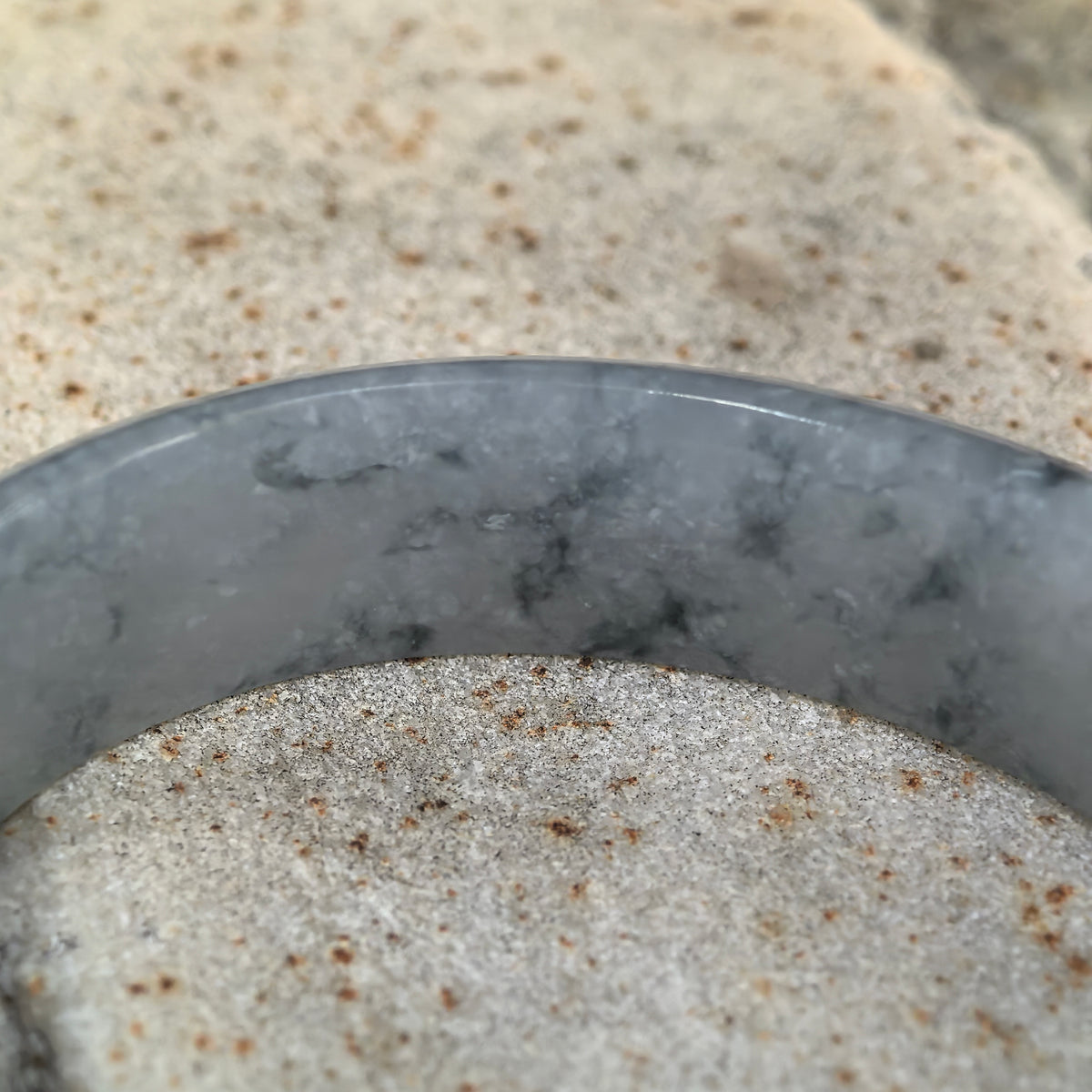 Icy Glutinous Blue Floating Flower Oval Jadeite Bangle -54mm