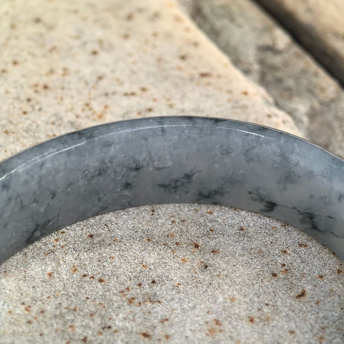Icy Glutinous Blue Floating Flower Oval Jadeite Bangle -54mm