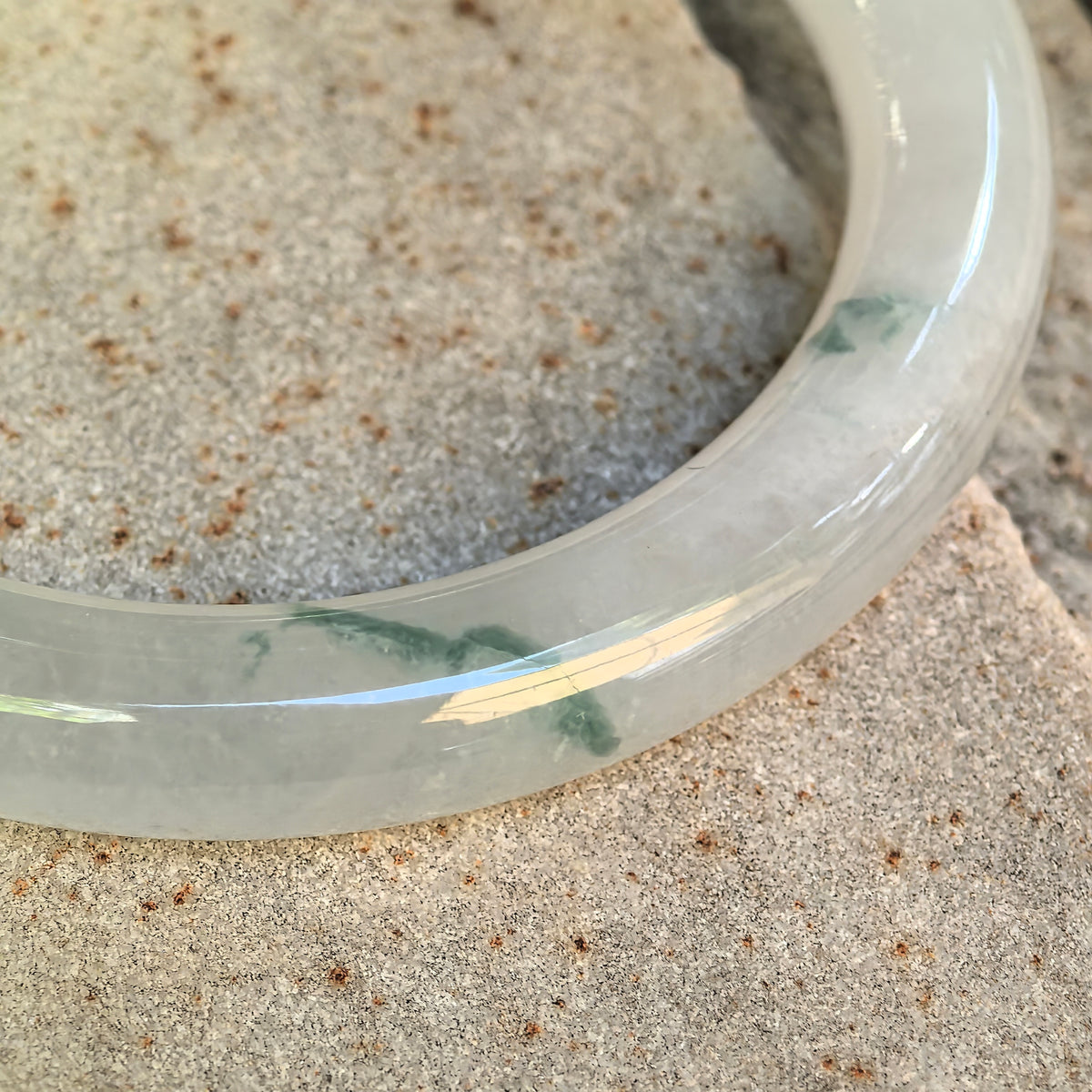 Icy Glutinous Green Floating Flower Round Jadeite Bangle -55mm