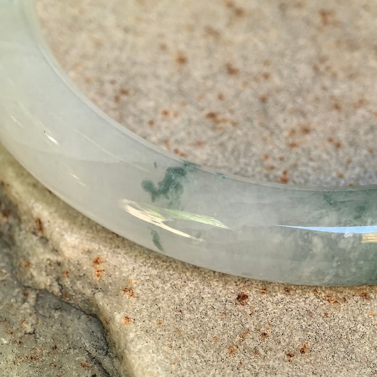 Icy Glutinous Green Floating Flower Round Jadeite Bangle -55mm