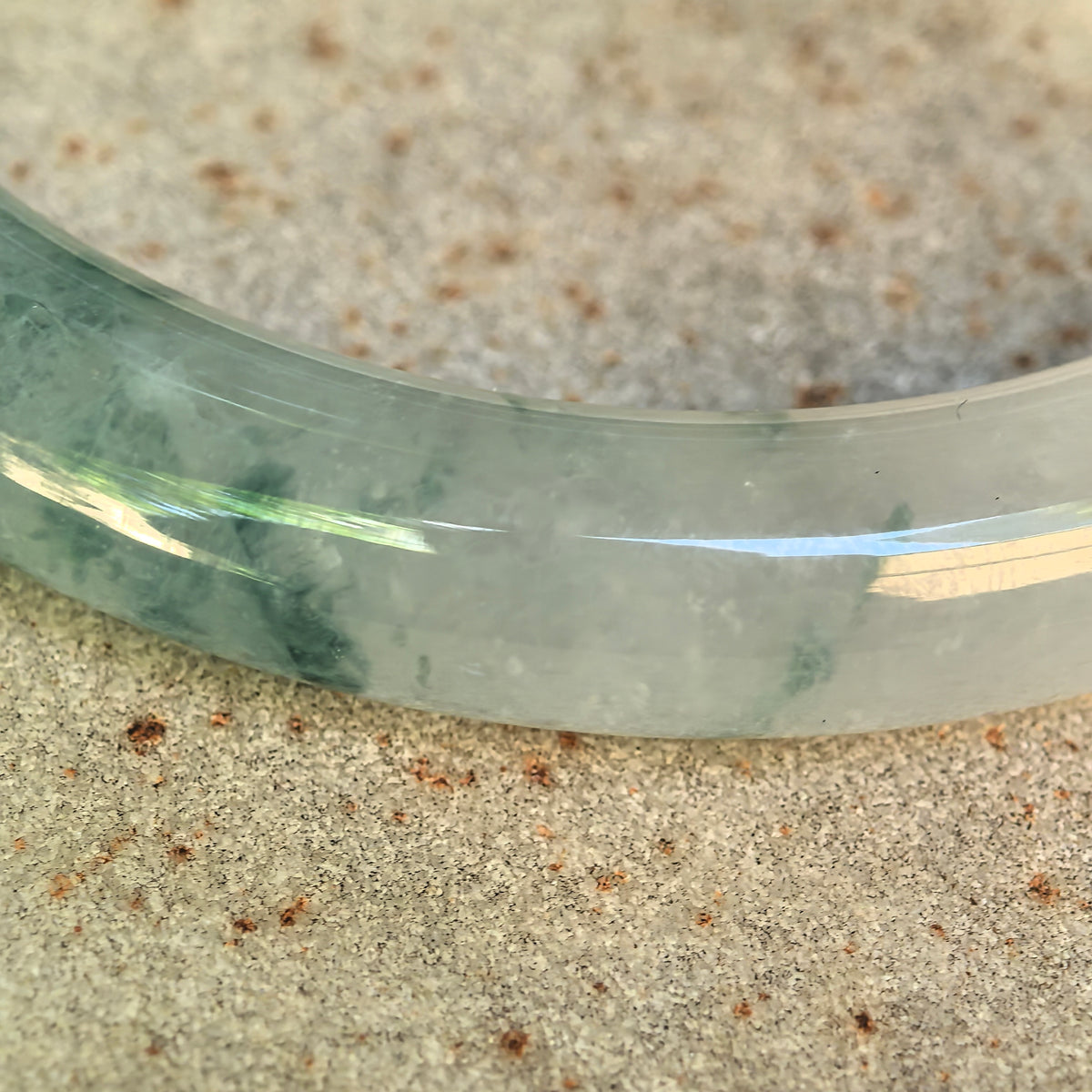 Icy Glutinous Green Floating Flower Round Jadeite Bangle -55mm