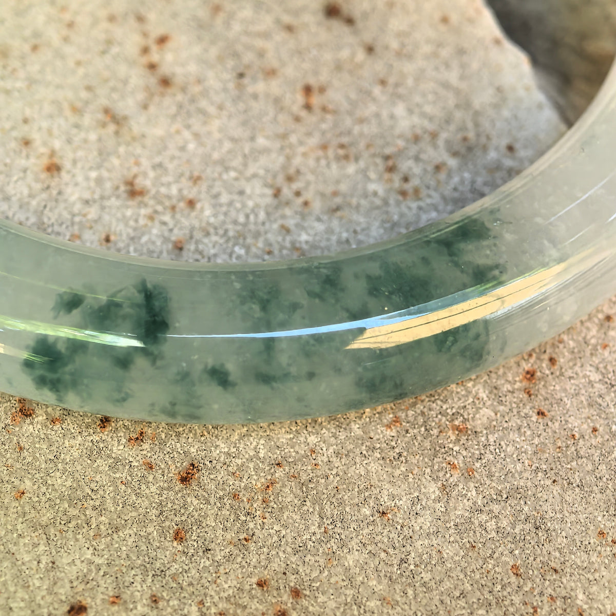 Icy Glutinous Green Floating Flower Round Jadeite Bangle -55mm