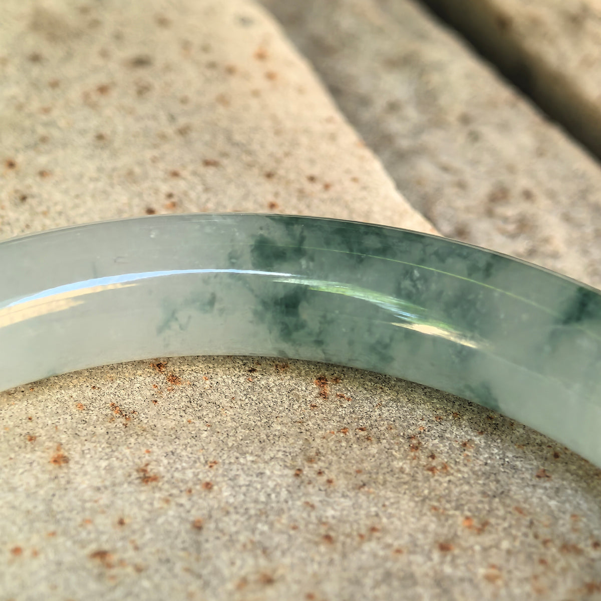 Icy Glutinous Green Floating Flower Round Jadeite Bangle -55mm