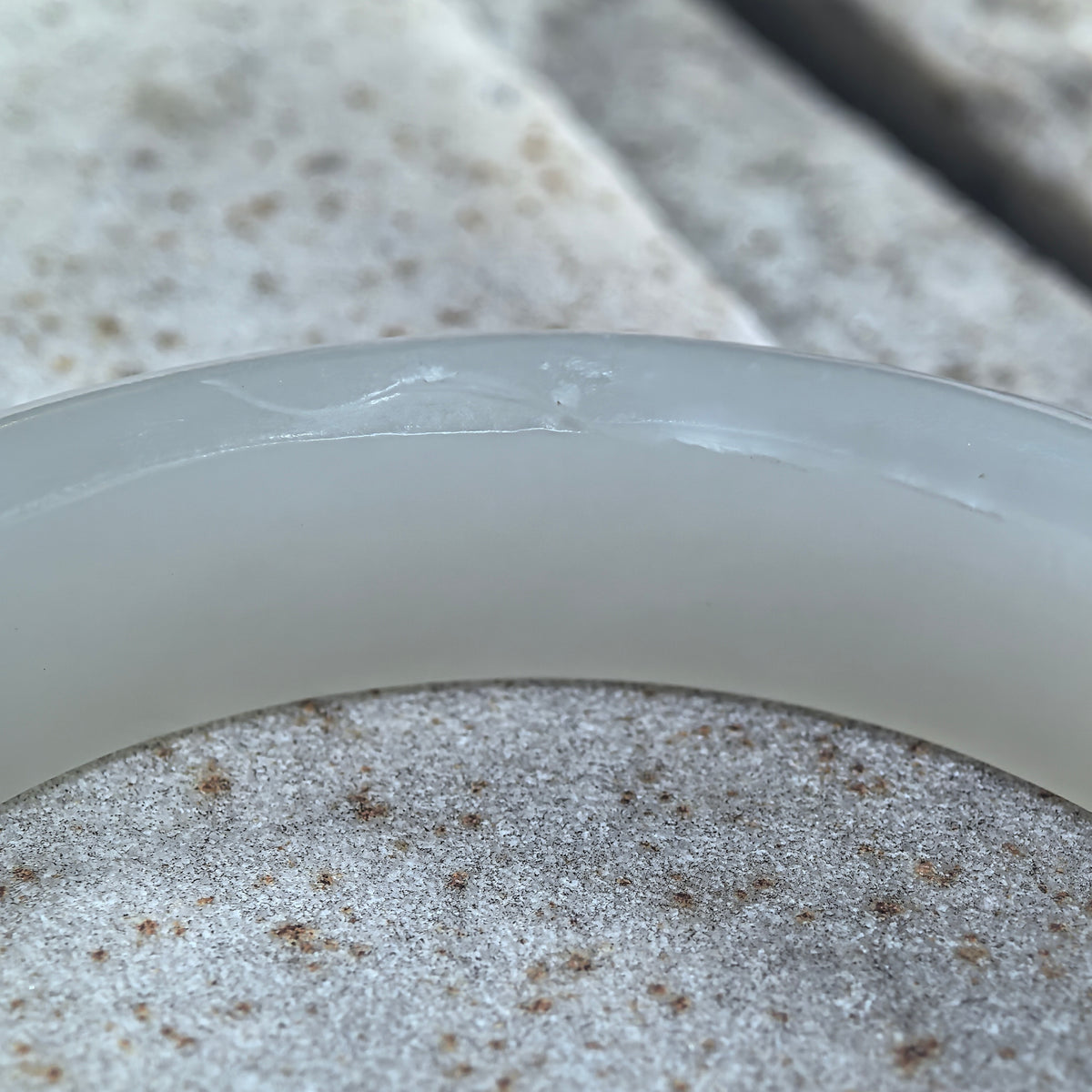 White Lotus-Carved D-Shape Nephrite Bangle -53mm