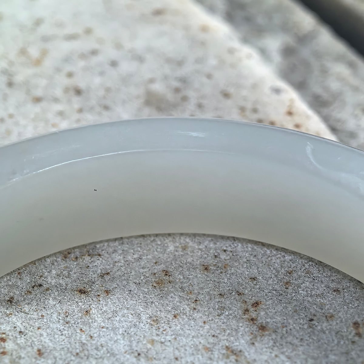 White Lotus-Carved D-Shape Nephrite Bangle -53mm