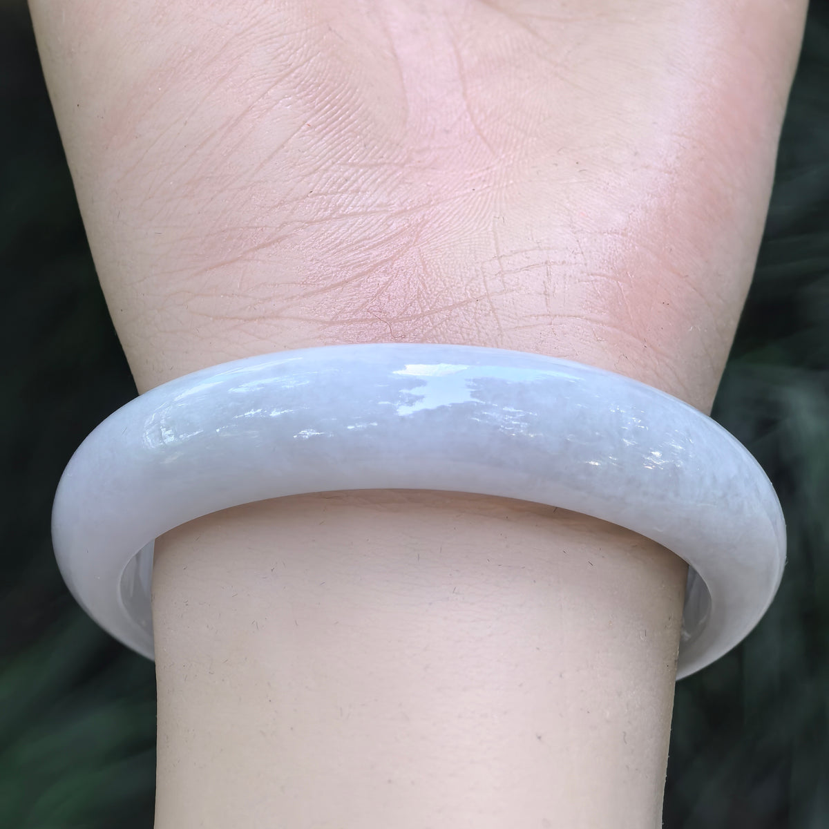 Glutinous White D-Shape Jadeite Bangle -55mm