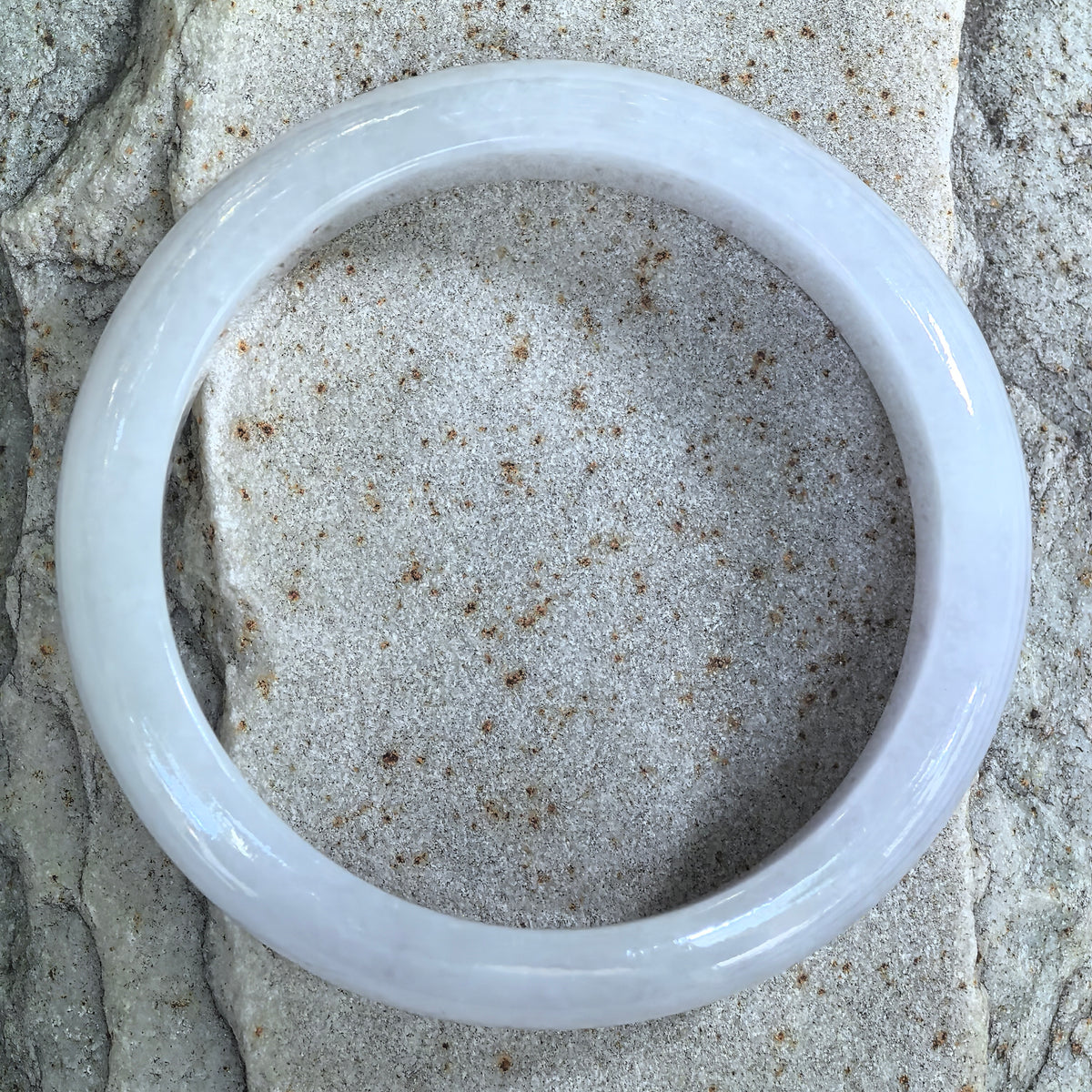 Glutinous White D-Shape Jadeite Bangle -55mm
