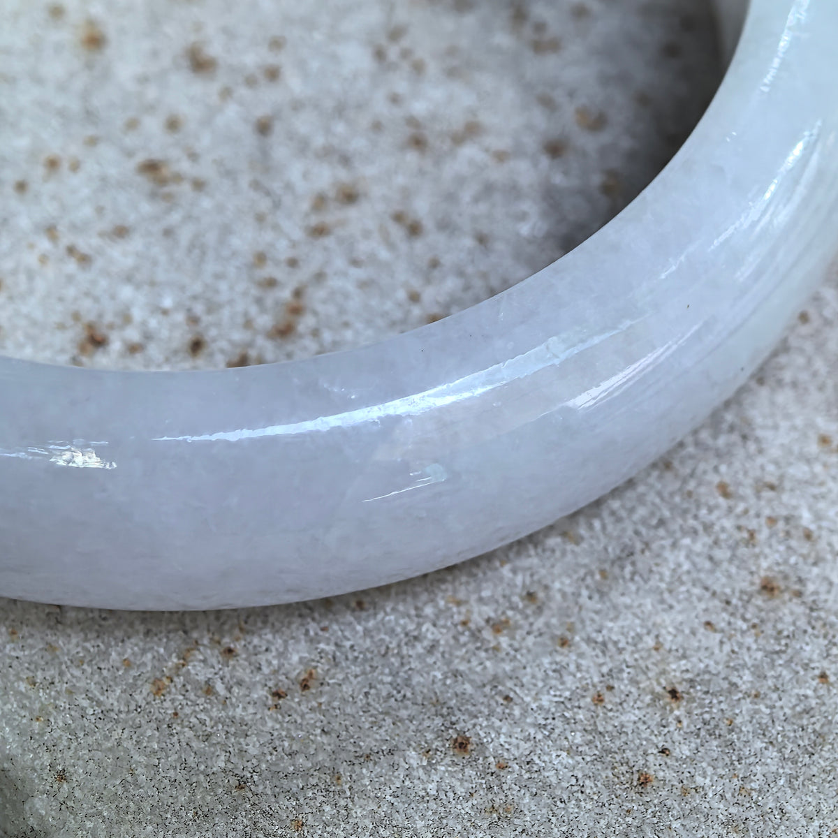 Glutinous White D-Shape Jadeite Bangle -55mm