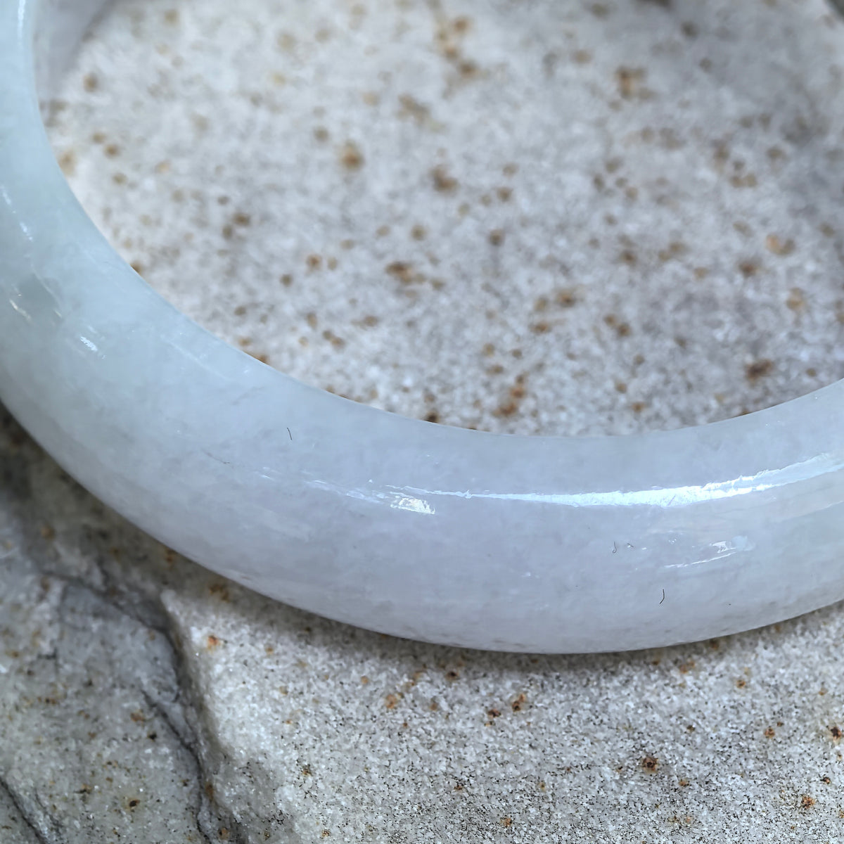 Glutinous White D-Shape Jadeite Bangle -55mm