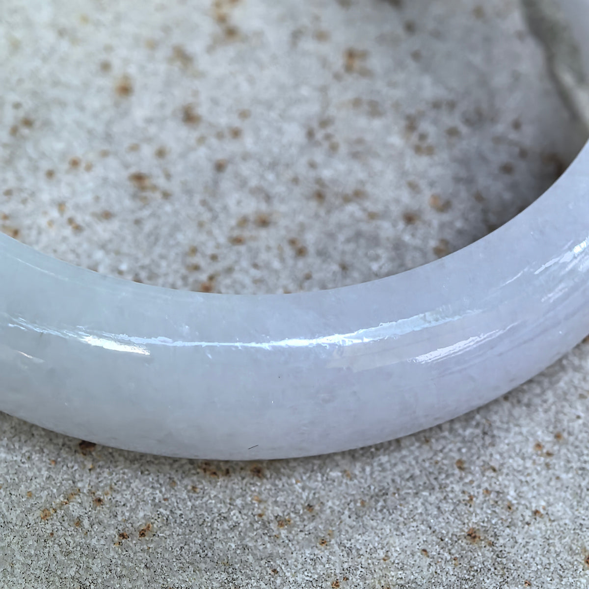 Glutinous White D-Shape Jadeite Bangle -55mm