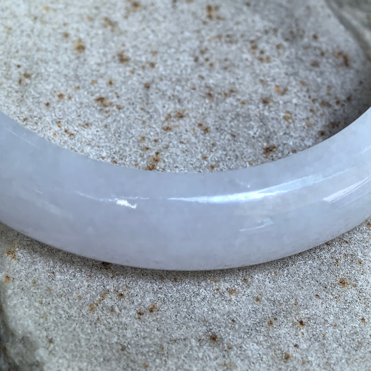 Glutinous White D-Shape Jadeite Bangle -55mm