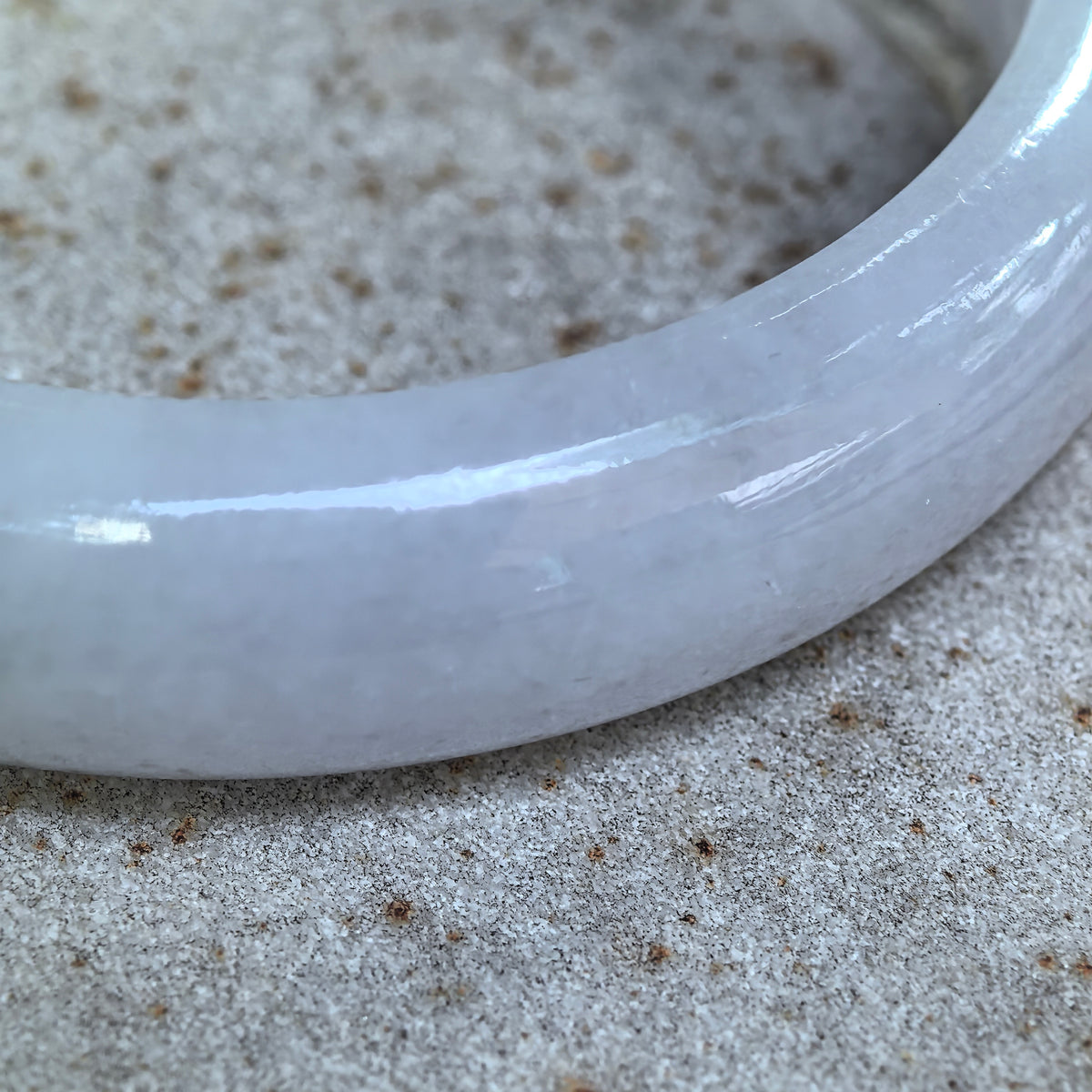Glutinous White D-Shape Jadeite Bangle -55mm