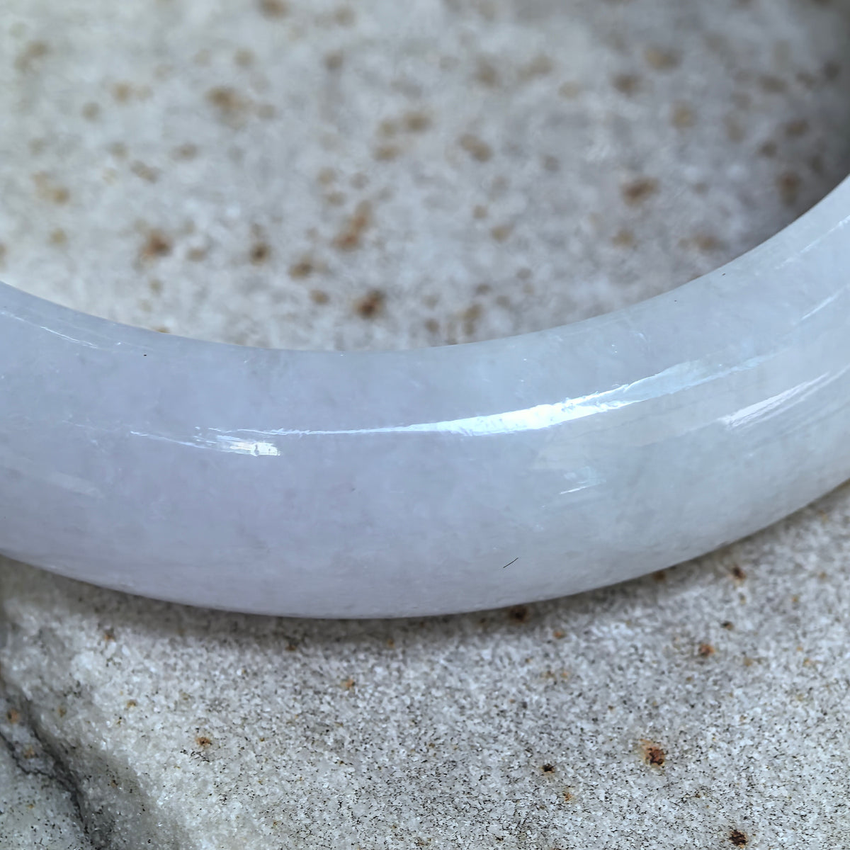 Glutinous White D-Shape Jadeite Bangle -55mm