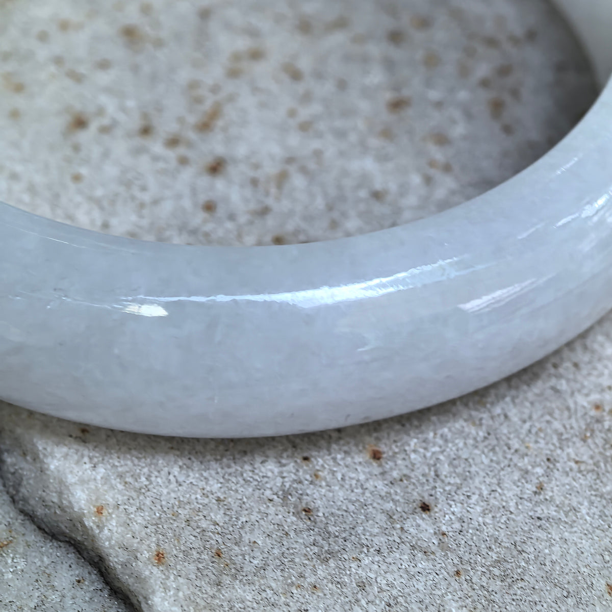 Glutinous White D-Shape Jadeite Bangle -55mm