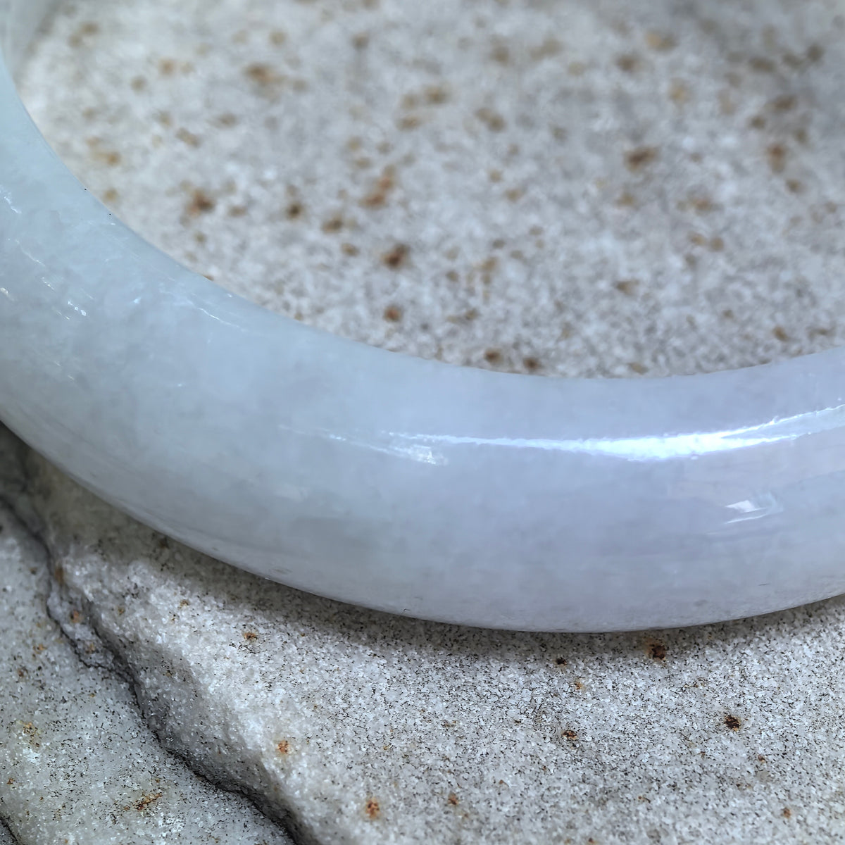 Glutinous White D-Shape Jadeite Bangle -55mm