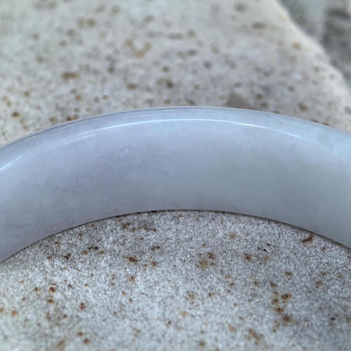 Glutinous White D-Shape Jadeite Bangle -55mm
