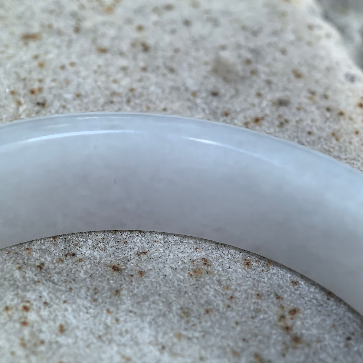 Glutinous White D-Shape Jadeite Bangle -55mm