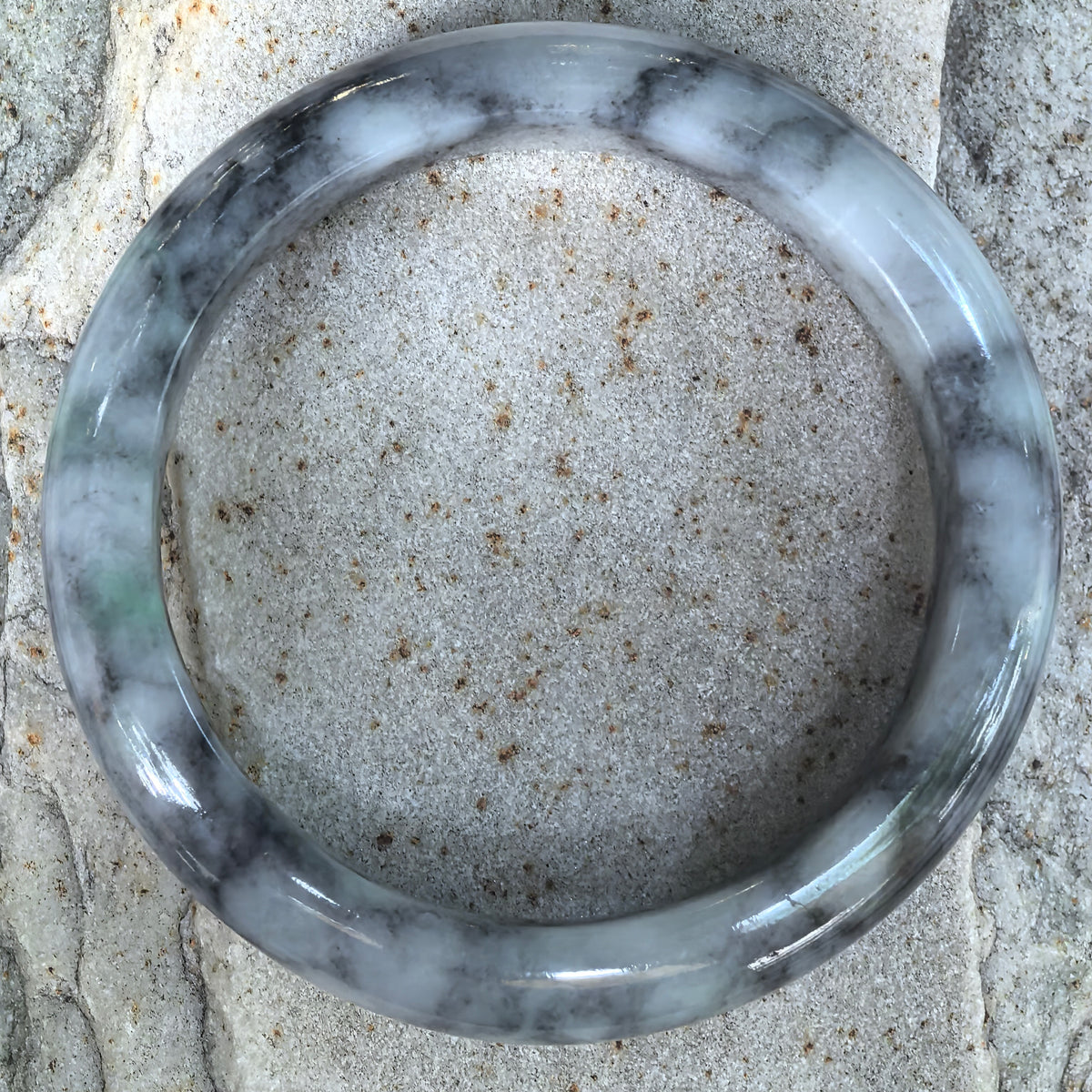 Glutinous Gray and Black D-Shape Jadeite Bangle -55mm
