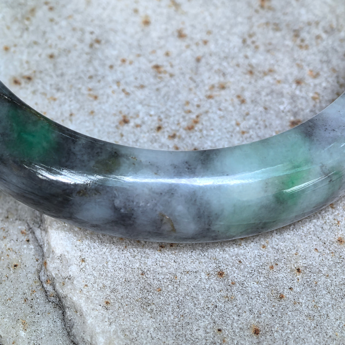 Glutinous Gray and Black D-Shape Jadeite Bangle -55mm