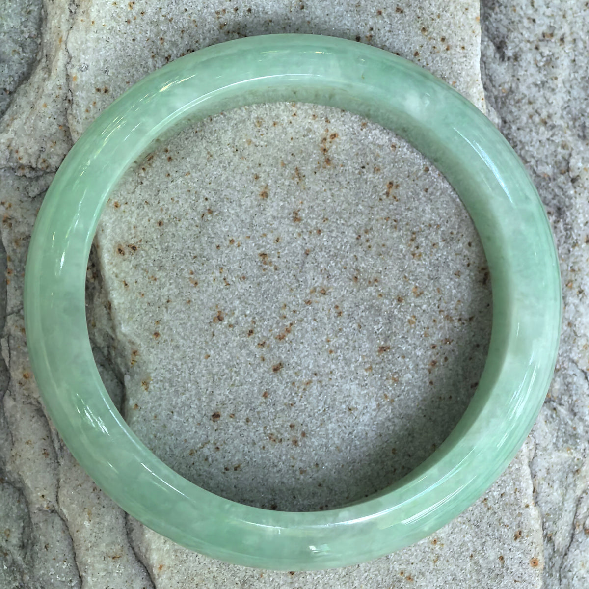 Glutinous Apple Green D-Shape Jadeite Bangle -56mm