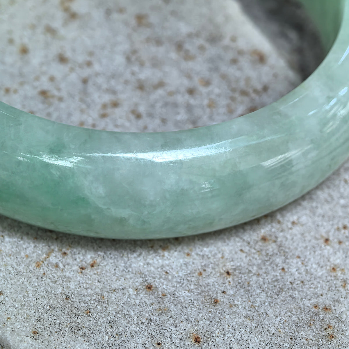 Glutinous Apple Green D-Shape Jadeite Bangle -56mm