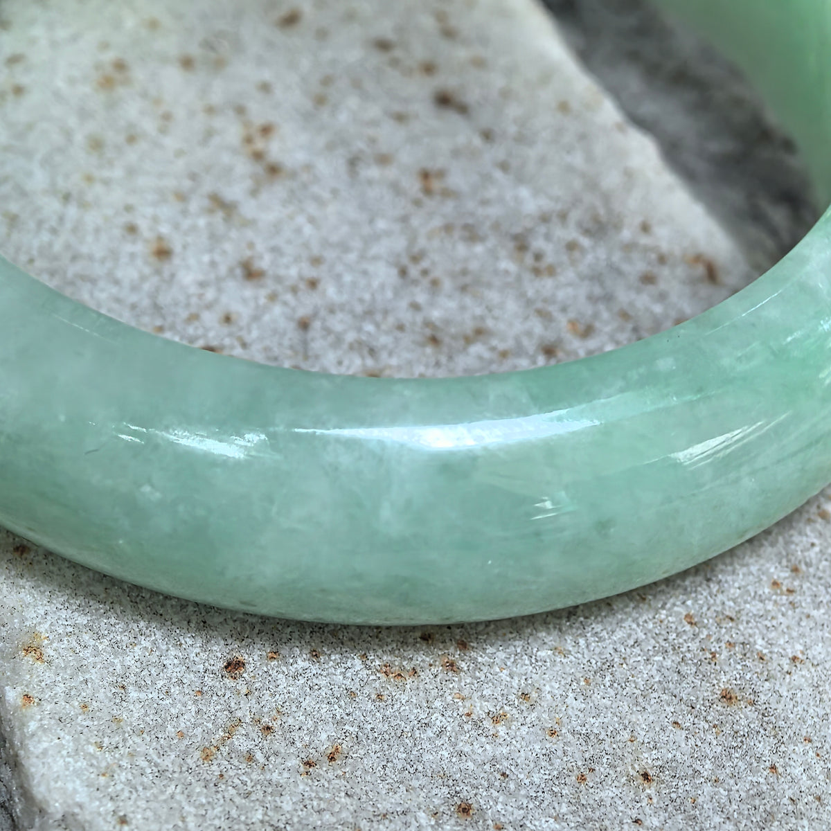 Glutinous Apple Green D-Shape Jadeite Bangle -56mm