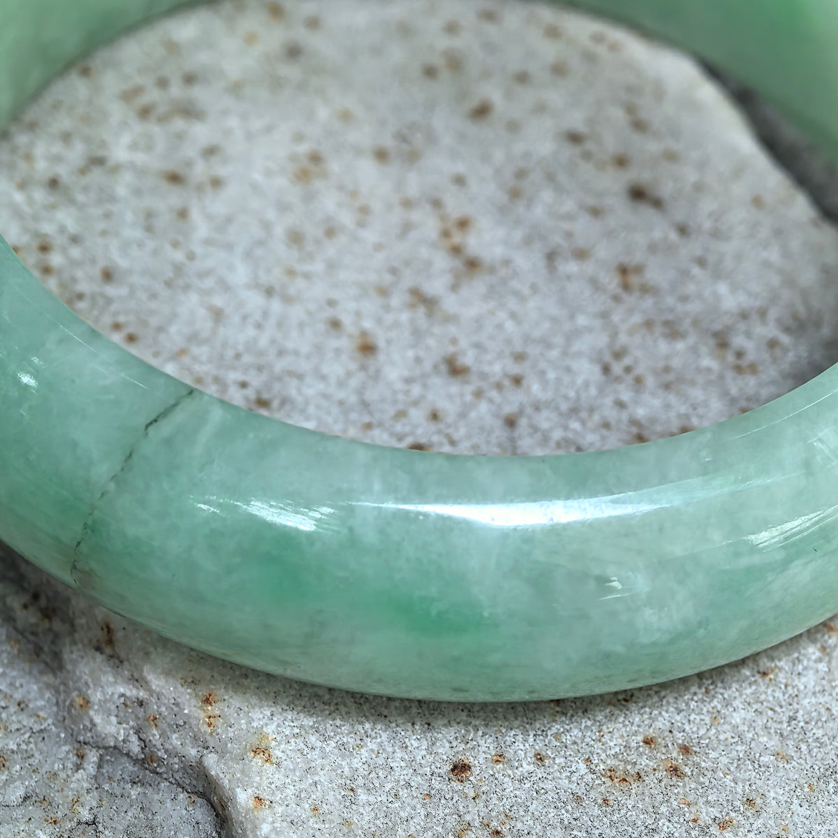 Glutinous Apple Green D-Shape Jadeite Bangle -56mm