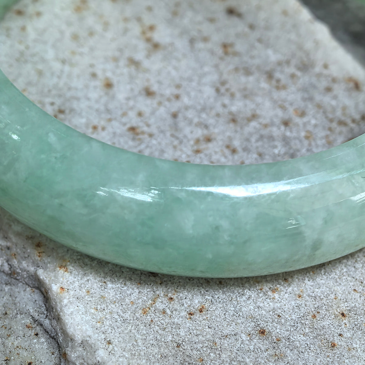 Glutinous Apple Green D-Shape Jadeite Bangle -56mm