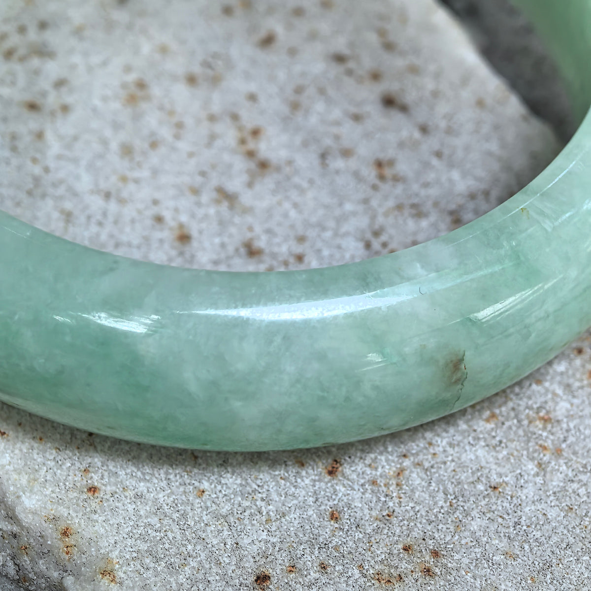 Glutinous Apple Green D-Shape Jadeite Bangle -56mm