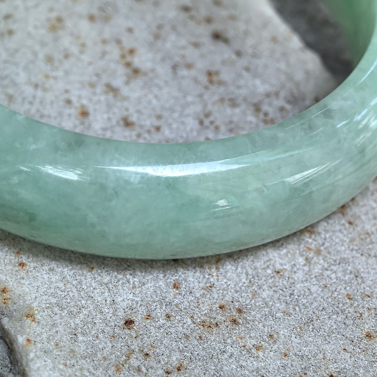 Glutinous Apple Green D-Shape Jadeite Bangle -56mm