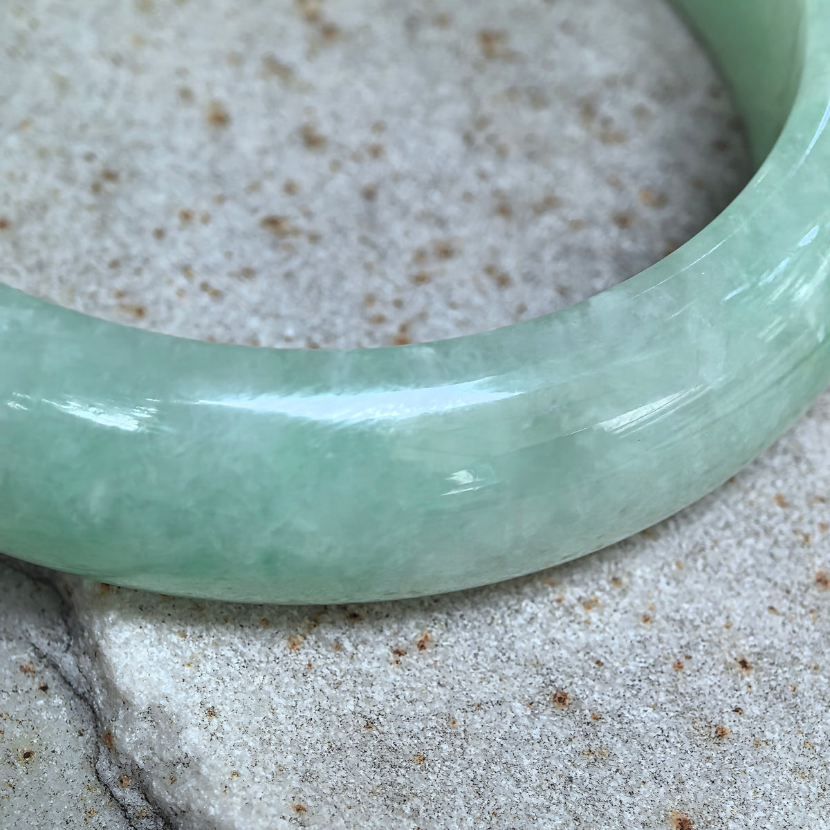Glutinous Apple Green D-Shape Jadeite Bangle -56mm