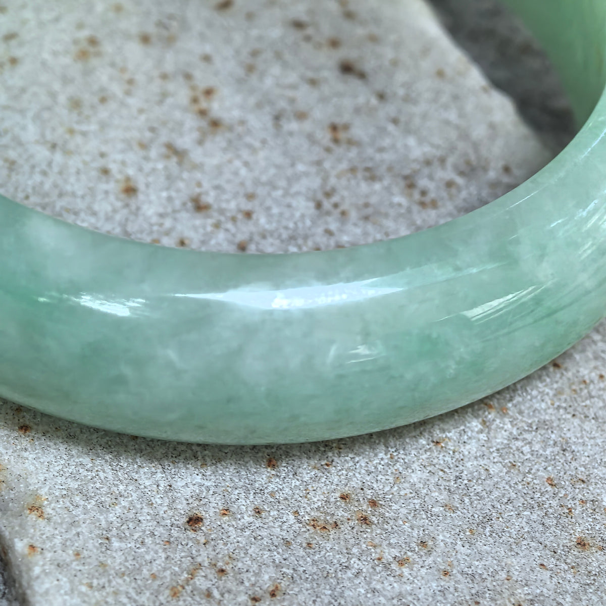 Glutinous Apple Green D-Shape Jadeite Bangle -56mm