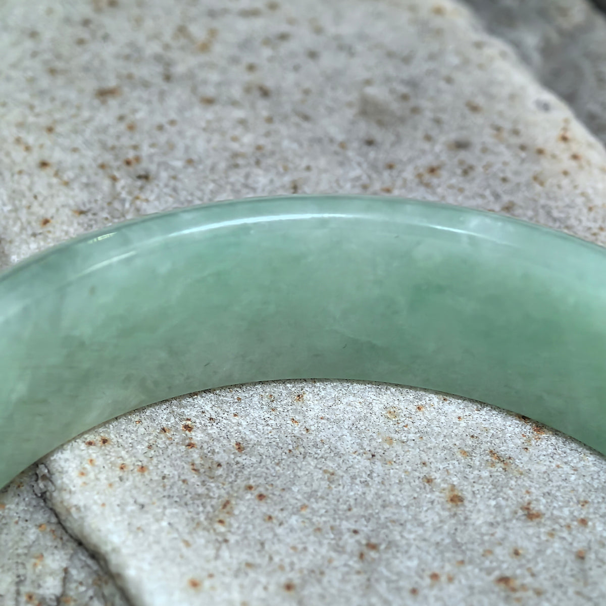 Glutinous Apple Green D-Shape Jadeite Bangle -56mm