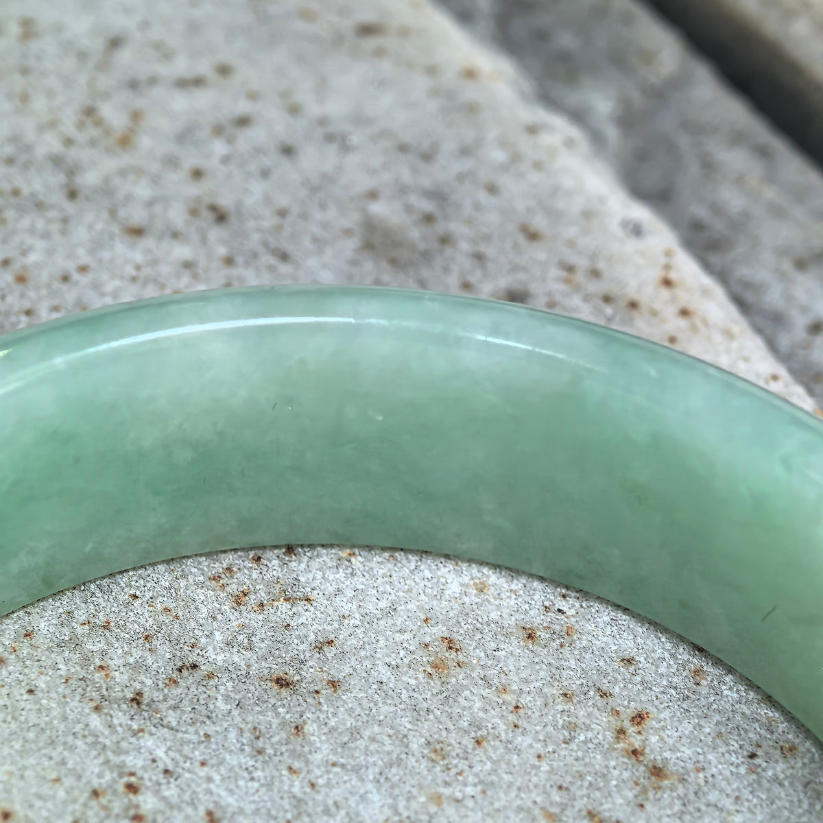 Glutinous Apple Green D-Shape Jadeite Bangle -56mm