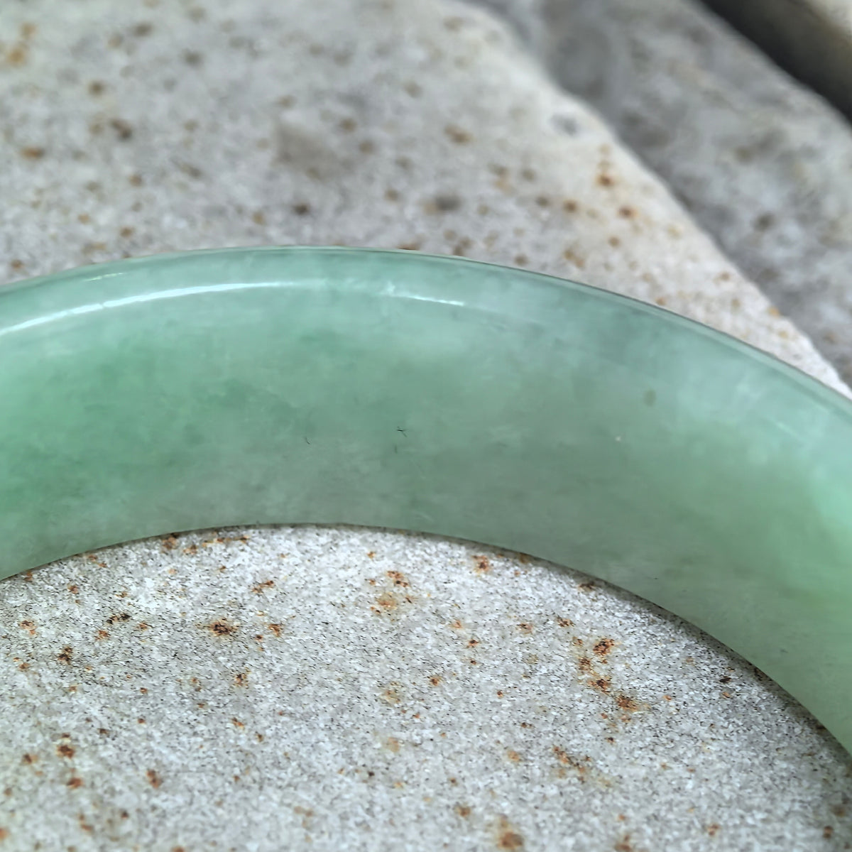 Glutinous Apple Green D-Shape Jadeite Bangle -56mm