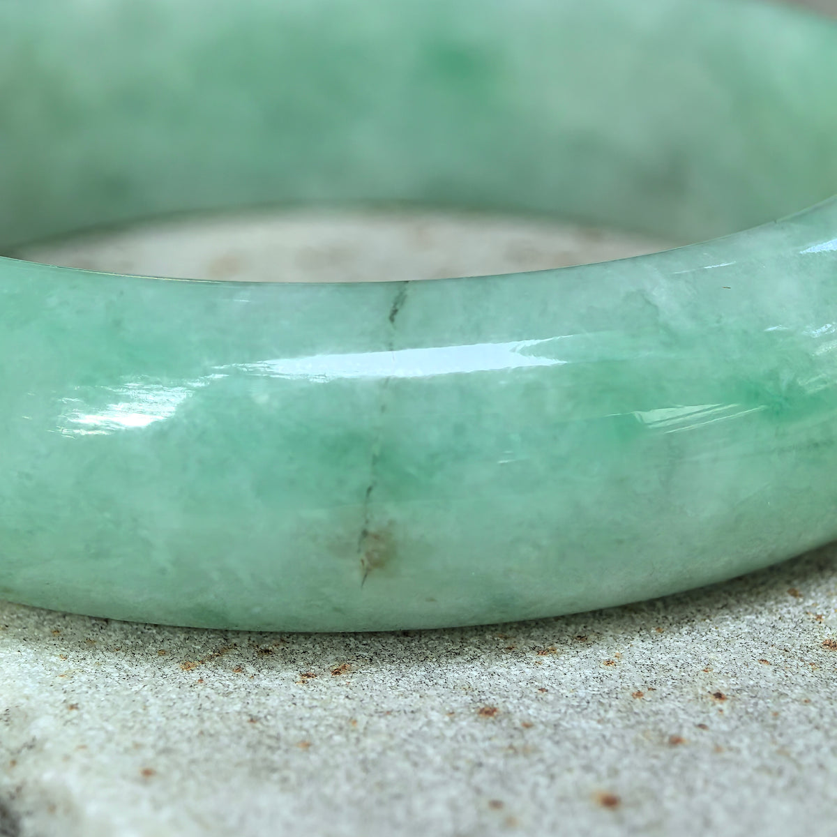 Glutinous Apple Green D-Shape Jadeite Bangle -56mm