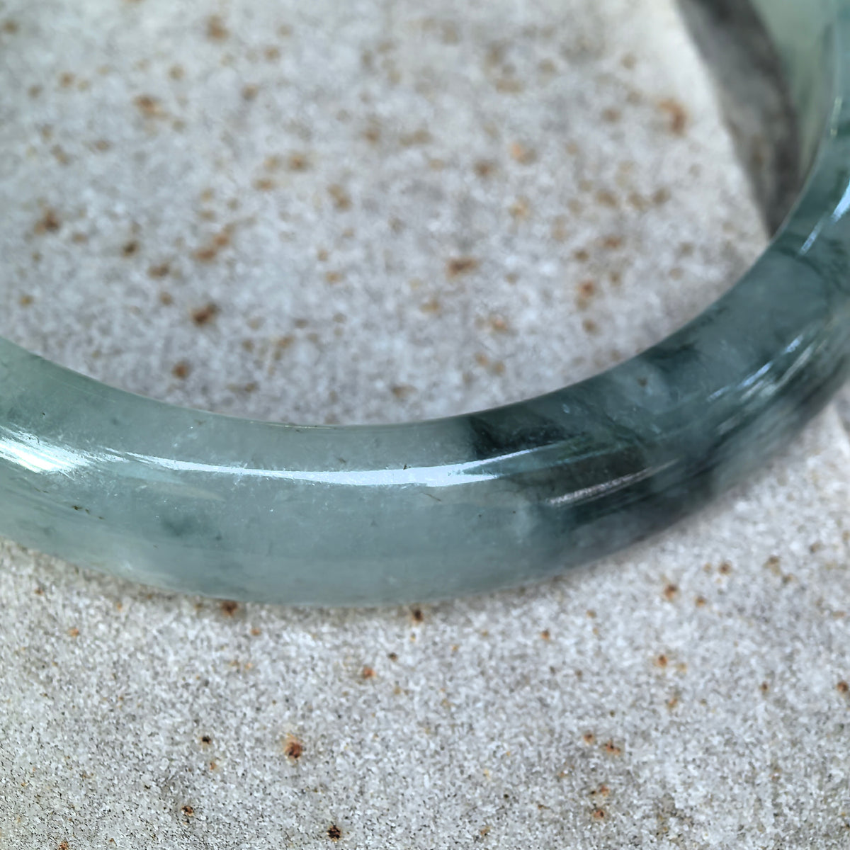 Fine Glutinous Dark Green Floating Flower D-Shape Jadeite Bangle -58mm