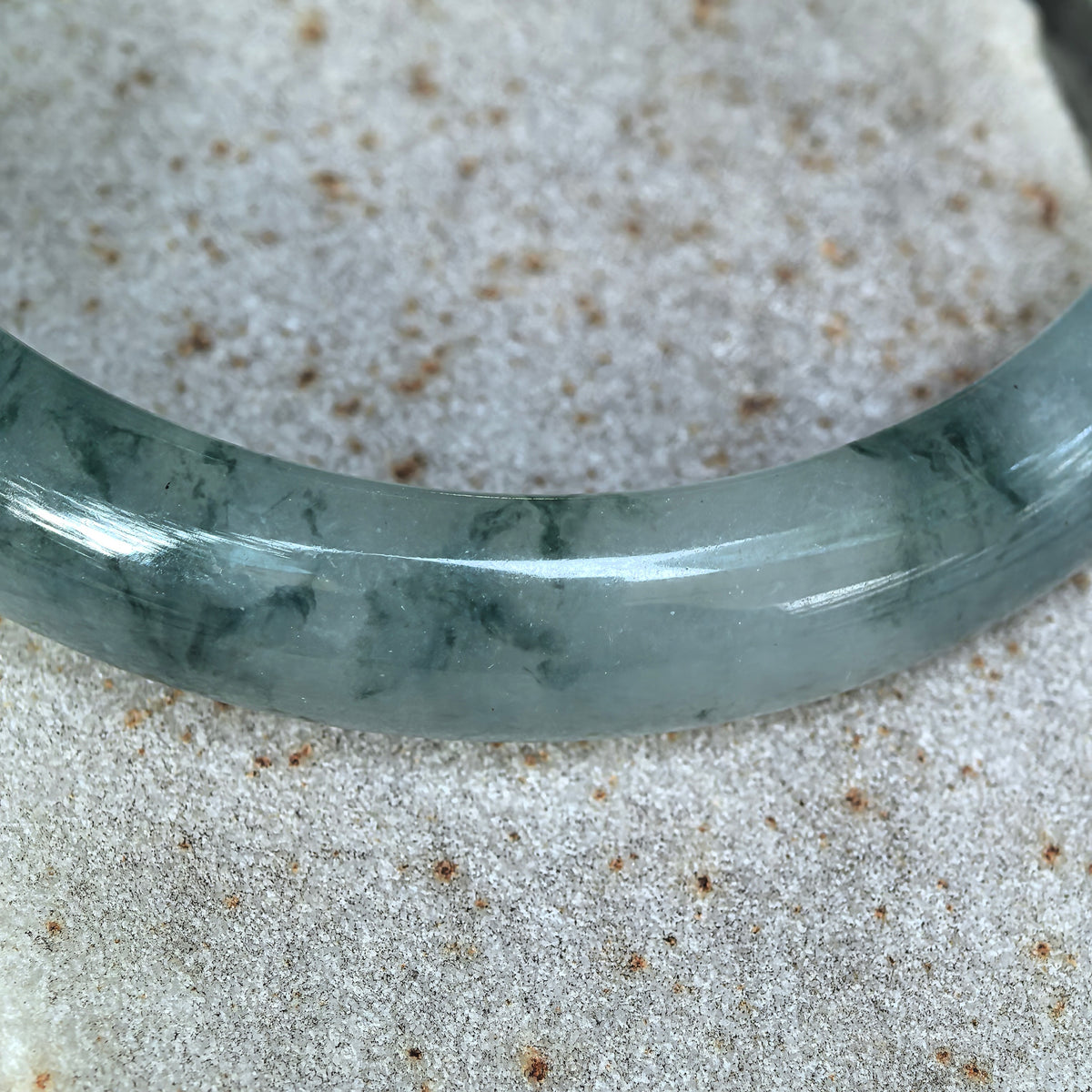 Fine Glutinous Dark Green Floating Flower D-Shape Jadeite Bangle -58mm