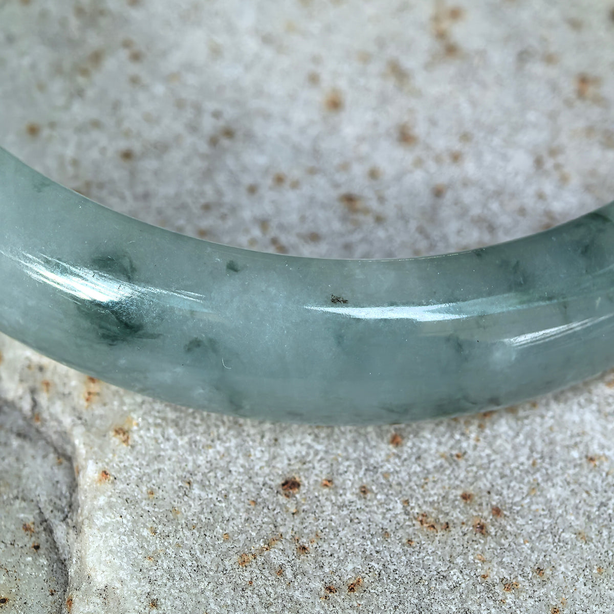 Fine Glutinous Dark Green Floating Flower D-Shape Jadeite Bangle -58mm