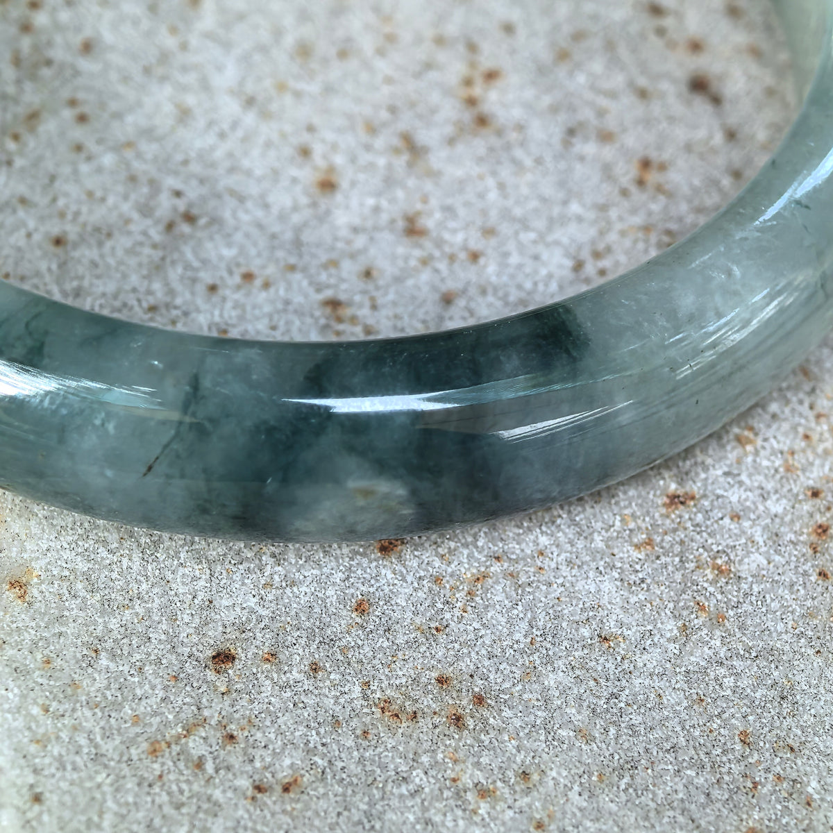Fine Glutinous Dark Green Floating Flower D-Shape Jadeite Bangle -58mm