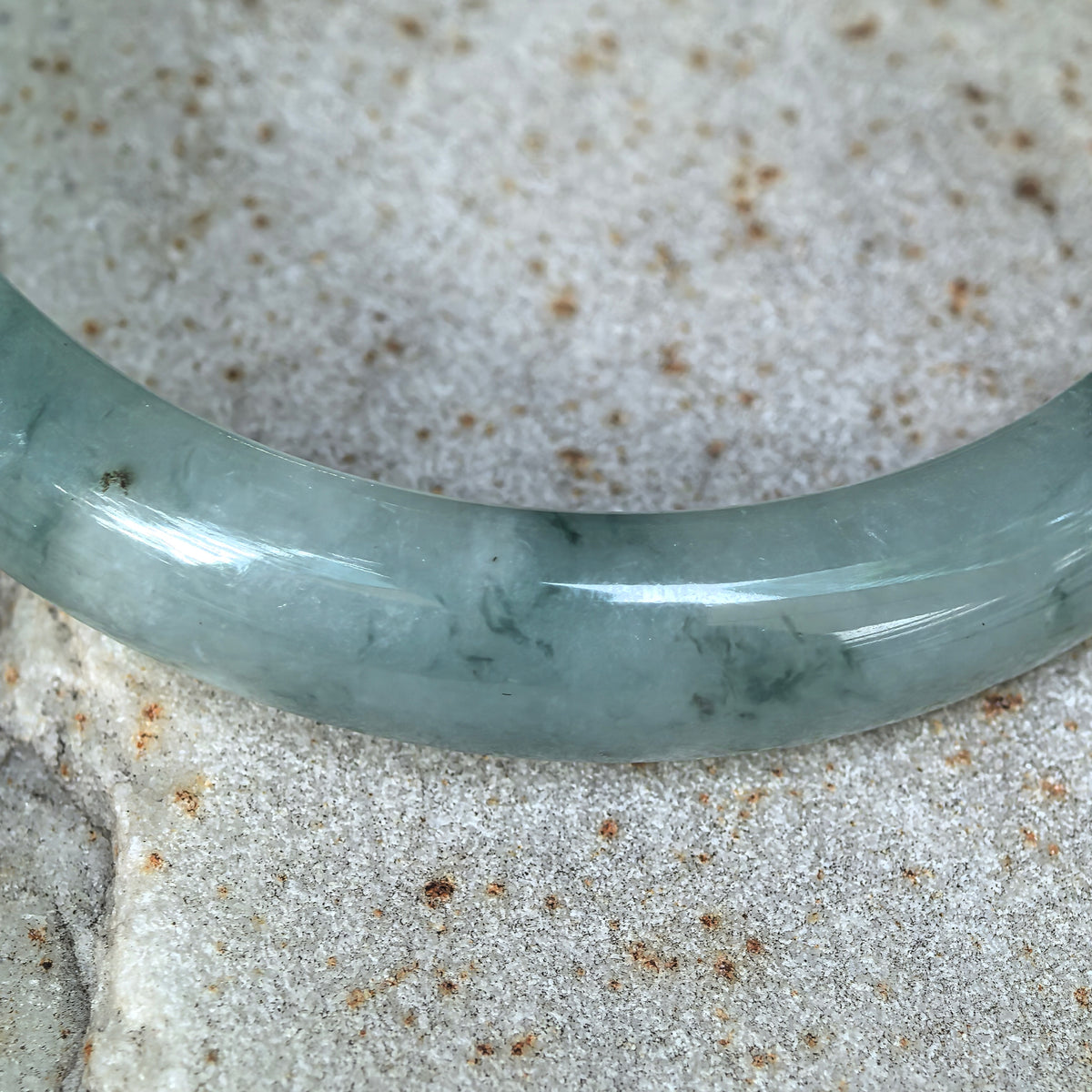 Fine Glutinous Dark Green Floating Flower D-Shape Jadeite Bangle -58mm